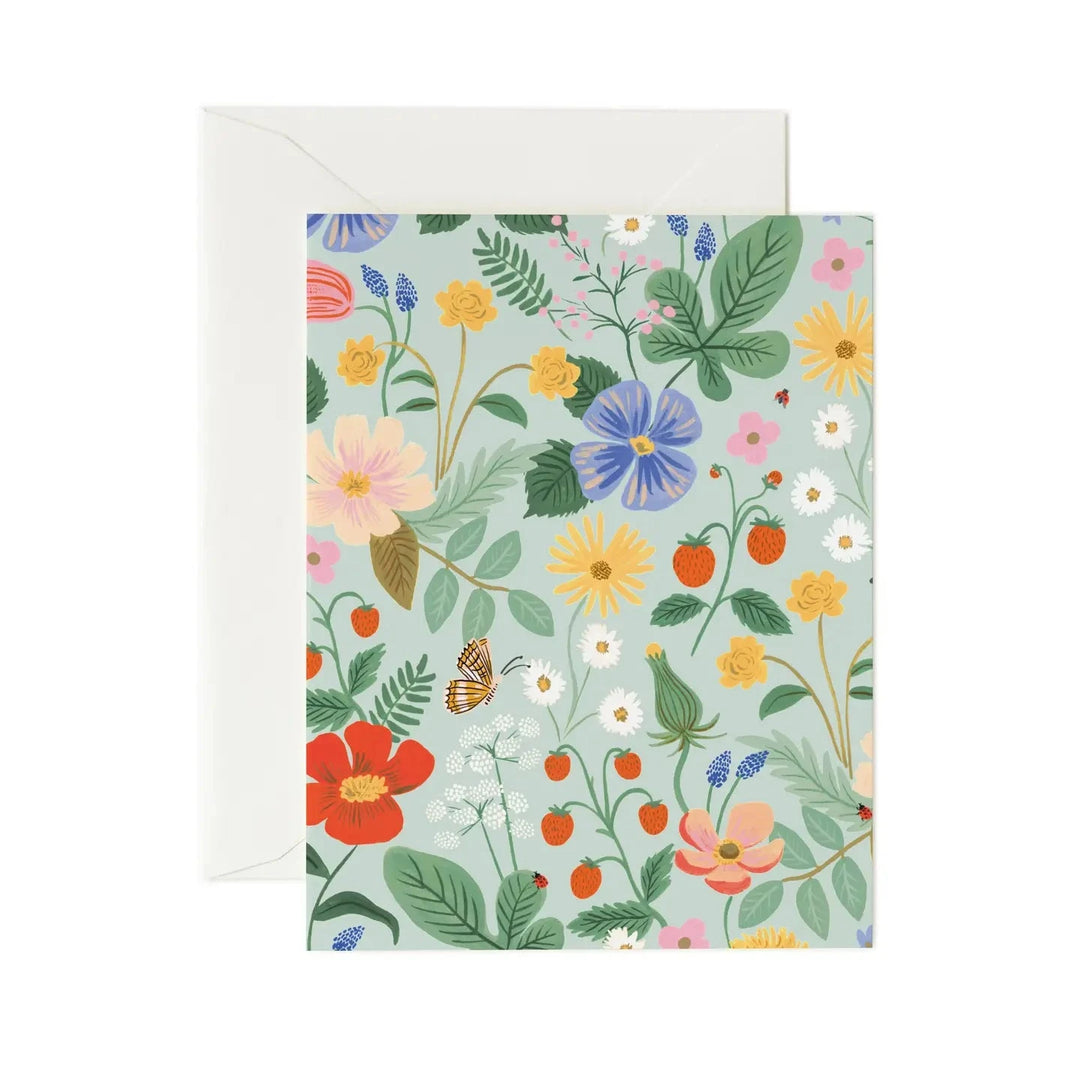 STRAWBERRY FIELDS MINT GREETING CARD Rifle Paper Co. Greeting Cards STRAWBERRY FIELDS MINT GREETING CARD Bonjour Fete - Party Supplies