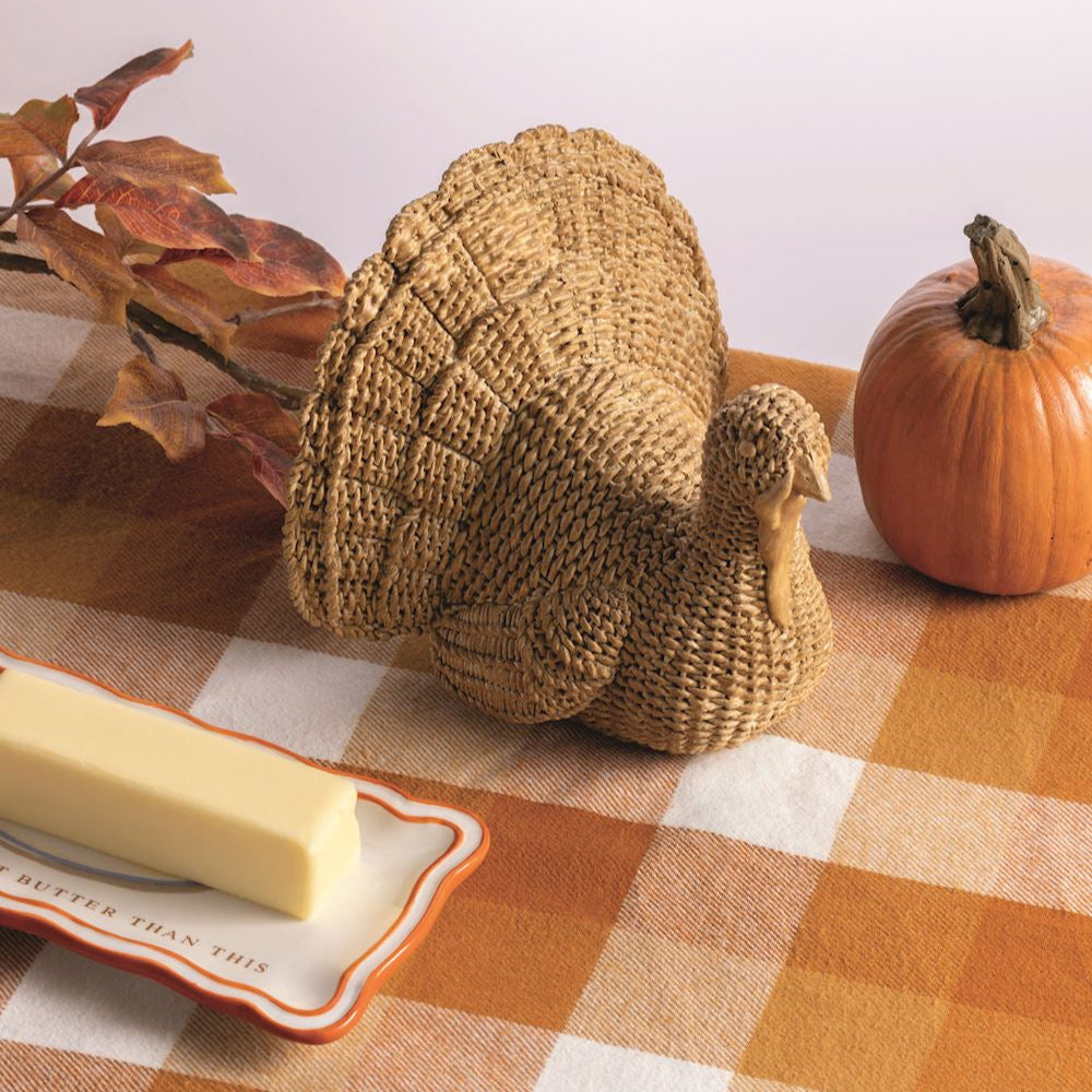 WICKER TURKEY DECORATION Mud Pie Thanksgiving Home Decor WICKER TURKEY DECORATION Bonjour Fete - Party Supplies