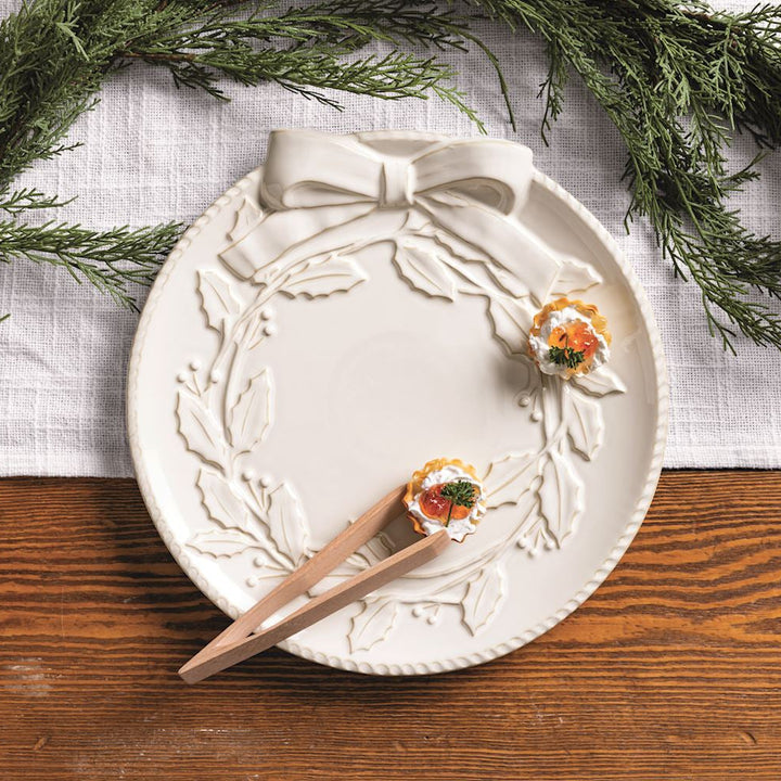 WHITE WREATH PLATTER SET Mud Pie Christmas Holiday Kitchen & Entertaining WHITE WREATH PLATTER SET Bonjour Fete - Party Supplies
