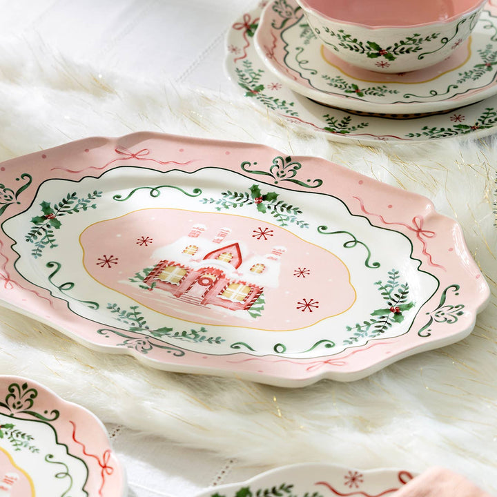 Christmas House Pink 14.5" Serving Platter Grace Teaware Christmas House Pink 14.5" Serving Platter Bonjour Fete - Party Supplies