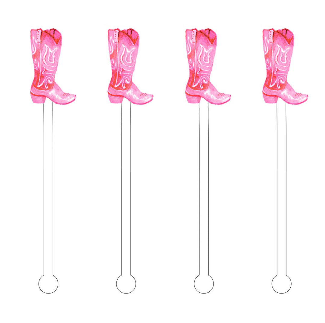Pink Cowboy Boots Acrylic Stir Sticks Drink Stirrers Cami Monet Bonjour Fete - Party Supplies