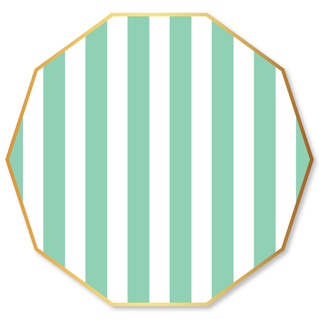 FRESH MINT SIGNATURE CABANA STRIPE LARGE PLATES Bonjour Fete Plates FRESH MINT SIGNATURE CABANA STRIPE LARGE PLATES Bonjour Fete - Party Supplies