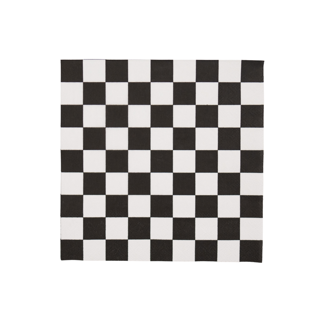 BLACK AND WHITE SIGNATURE CHECKER LARGE NAPKINS Bonjour Fete Napkins Bonjour Fete - Party Supplies