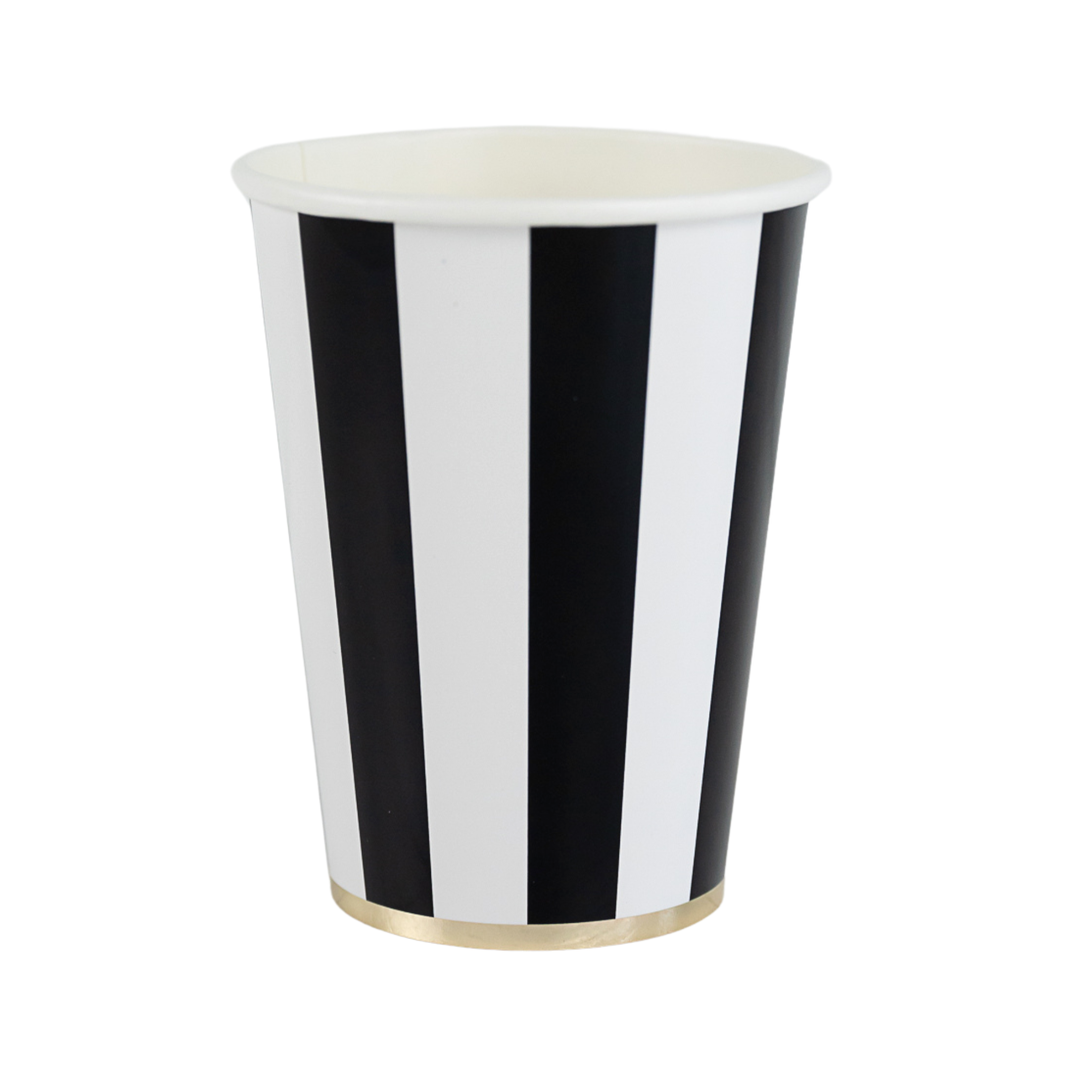 BLACK NOIR CABANA STRIPE CUPS Bonjour Fete Cups Bonjour Fete - Party Supplies