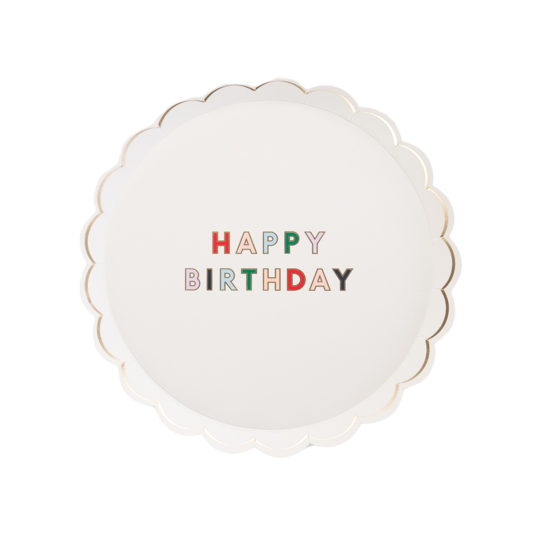BLANC WHITE SIGNATURE HAPPY BIRTHDAY SMALL PLATES Bonjour Fete Bonjour Fete - Party Supplies