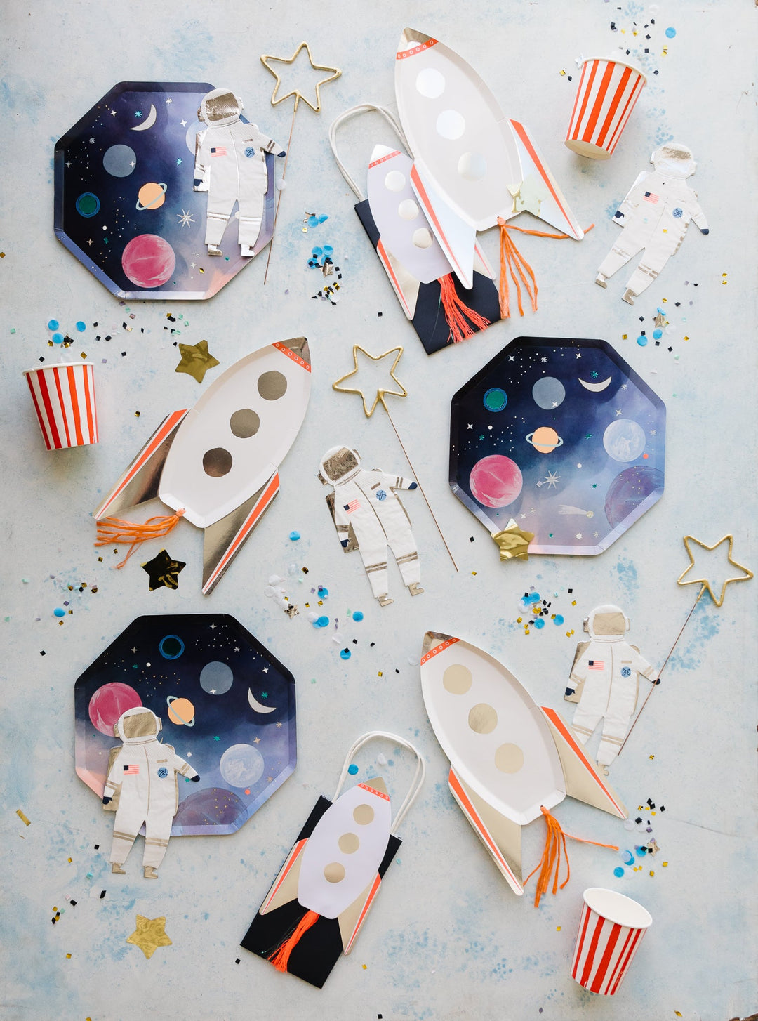 space themed party supplies for a space birthday party