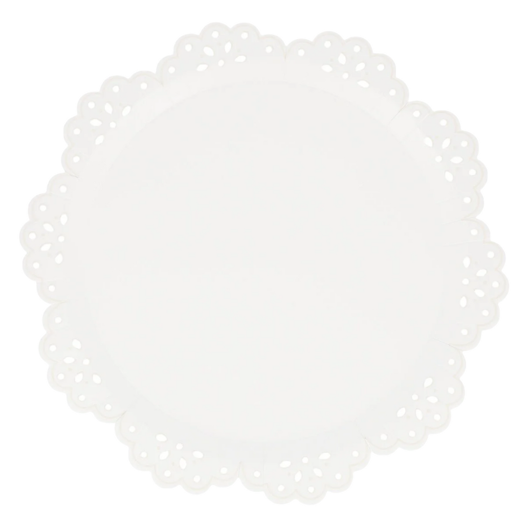 BRODERIE ANGLAISE LACE WHITE PLATES Meri Meri Plates BRODERIE ANGLAISE LACE WHITE PLATES Bonjour Fete - Party Supplies
