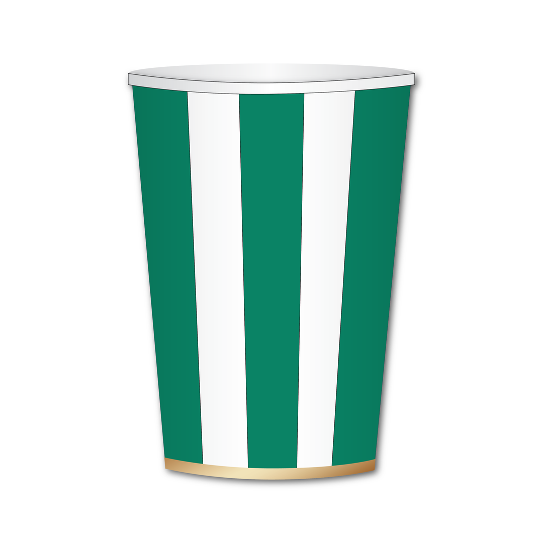 EMERALD GREEN CABANA STRIPE CUPS Bonjour Fete Cups Bonjour Fete - Party Supplies