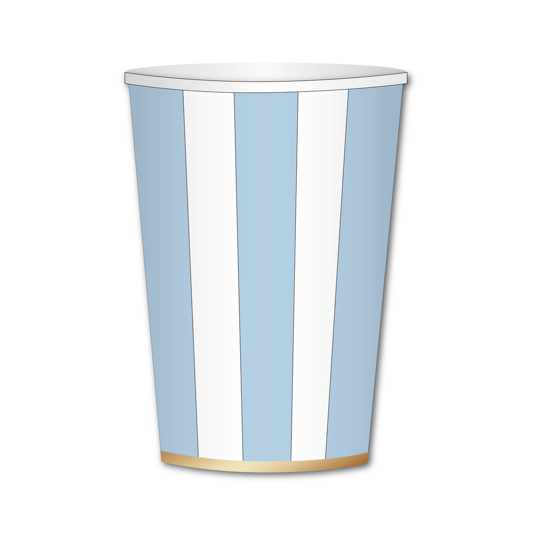 SKY BLUE CABANA STRIPE CUPS Bonjour Fete Cups Bonjour Fete - Party Supplies