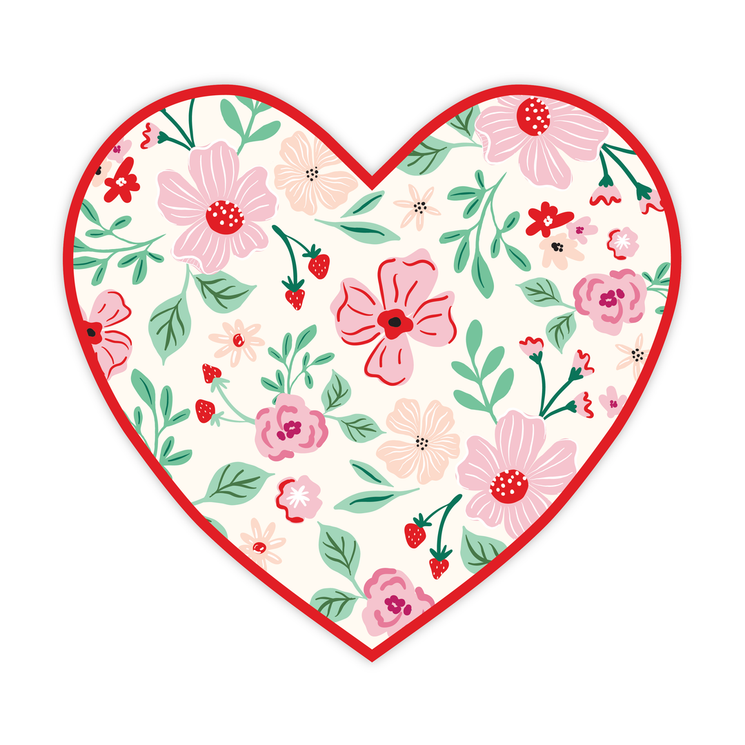 PINK & RED FLORAL HEART PLATES Bonjour Fete Plates PINK & RED FLORAL HEART PLATES Bonjour Fete - Party Supplies
