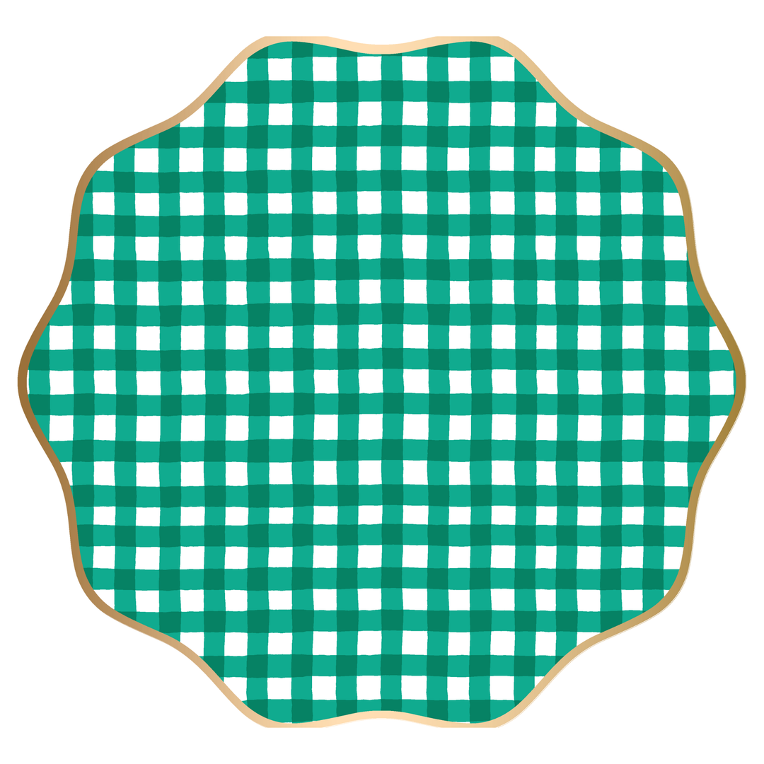 ELEGANT EMERALD GREEN GINGHAM DINNER PLATES Bonjour Fete Plates ELEGANT EMERALD GREEN GINGHAM DINNER PLATES Bonjour Fete - Party Supplies