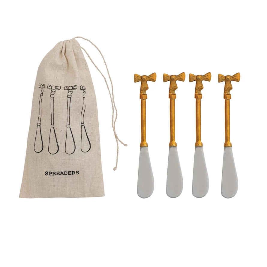 CANAPE KNIVES WITH GOLD FINISH BOW HANDLES Creative Co-op CANAPE KNIVES WITH GOLD FINISH BOW HANDLES Bonjour Fete - Party Supplies