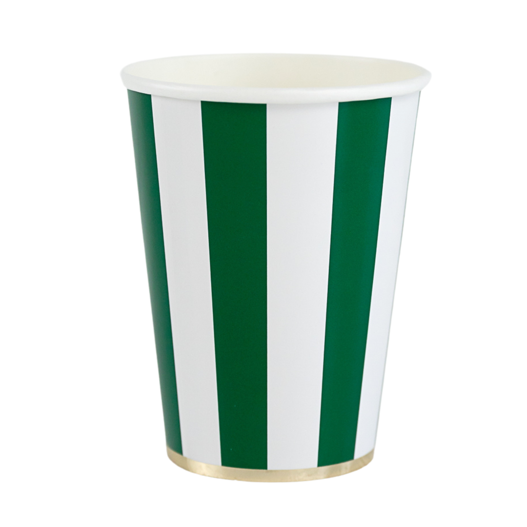 EMERALD GREEN SIGNATURE CABANA STRIPE CUPS Bonjour Fete Cups EMERALD GREEN SIGNATURE CABANA STRIPE CUPS Bonjour Fete - Party Supplies