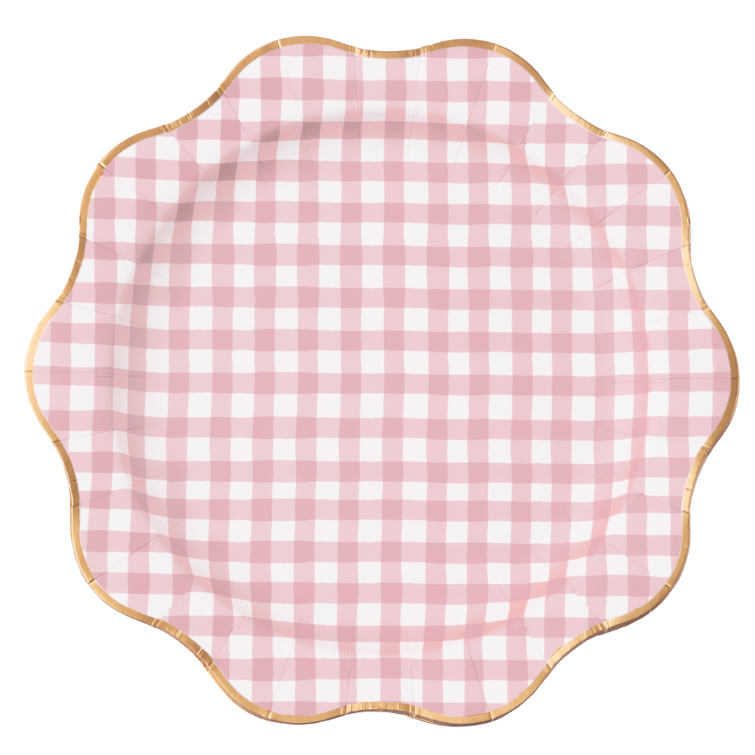 ELEGANT PETAL PINK GINGHAM DINNER PLATES Bonjour Fete Plates ELEGANT PETAL PINK GINGHAM DINNER PLATES Bonjour Fete - Party Supplies