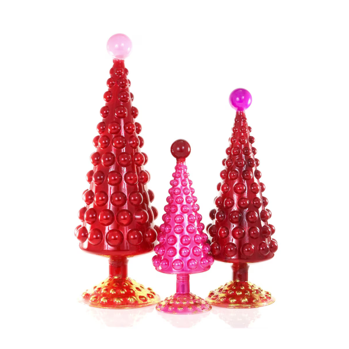 HOBNAIL GLASS TREES SET OF 3 BY CODY FOSTER Cody Foster Co. Red & Pink HOBNAIL GLASS TREES SET OF 3 BY CODY FOSTER Bonjour Fete - Party Supplies