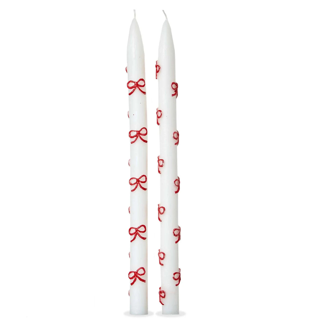 RED BOW TAPER CANDLE SET Tag Christmas Holiday Kitchen & Entertaining RED BOW TAPER CANDLE SET Bonjour Fete - Party Supplies