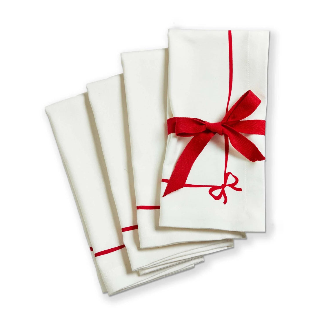 RED BOW CLOTH NAPKIN SET Tag Christmas Holiday Kitchen & Entertaining RED BOW CLOTH NAPKIN SET Bonjour Fete - Party Supplies