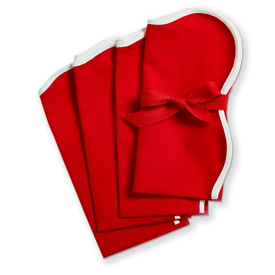 RED SCALLOPED CLOTH NAPKIN SET Tag Christmas Holiday Kitchen & Entertaining RED SCALLOPED CLOTH NAPKIN SET Bonjour Fete - Party Supplies