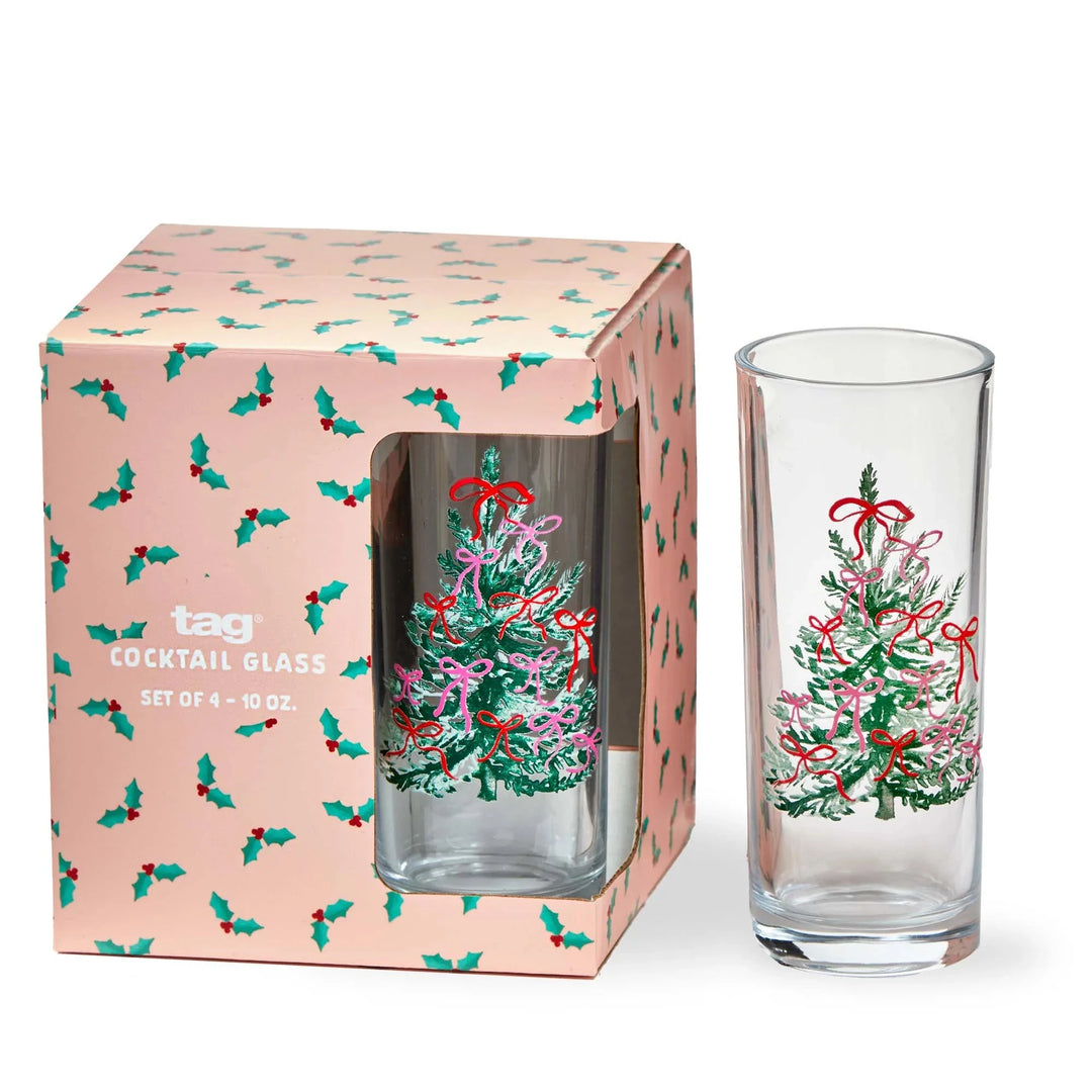 VINTAGE TREE GLASS CUP SET Tag Christmas Holiday Kitchen & Entertaining VINTAGE TREE GLASS CUP SET Bonjour Fete - Party Supplies