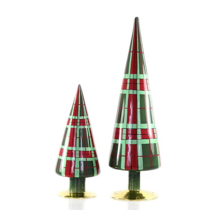 PLAID GLASS CHRISTMAS TREES SET OF 2 BY CODY FOSTER Cody Foster Co. PLAID GLASS CHRISTMAS TREES SET OF 2 BY CODY FOSTER Bonjour Fete - Party Supplies
