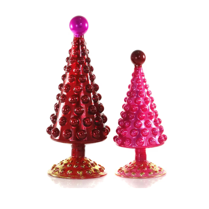 HOBNAIL GLASS TREES SET OF 2 BY CODY FOSTER Cody Foster Co. Red & Pink HOBNAIL GLASS TREES SET OF 2 BY CODY FOSTER Bonjour Fete - Party Supplies