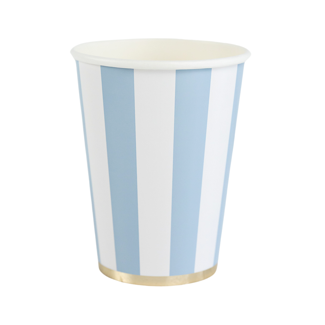 SKY BLUE CABANA STRIPE CUPS Bonjour Fete Cups Bonjour Fete - Party Supplies