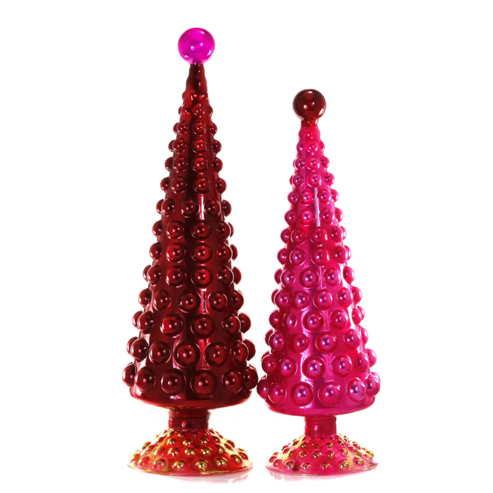 LARGE HOBNAIL GLASS TREES SET OF 2 BY CODY FOSTER Cody Foster Co. Red & Pink LARGE HOBNAIL GLASS TREES SET OF 2 BY CODY FOSTER Bonjour Fete - Party Supplies