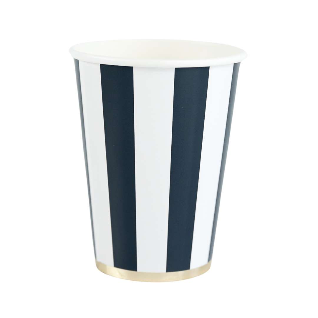 MIDNIGHT BLUE CABANA STRIPE CUPS Bonjour Fete Cups Bonjour Fete - Party Supplies