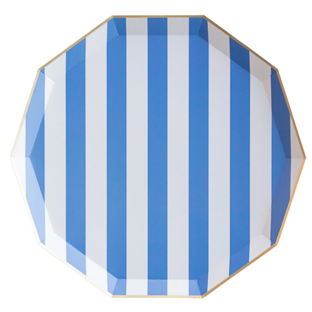 PALISADES BLUE SIGNATURE CABANA STRIPE PLATES Bonjour Fete Plates PALISADES BLUE SIGNATURE CABANA STRIPE PLATES Bonjour Fete - Party Supplies