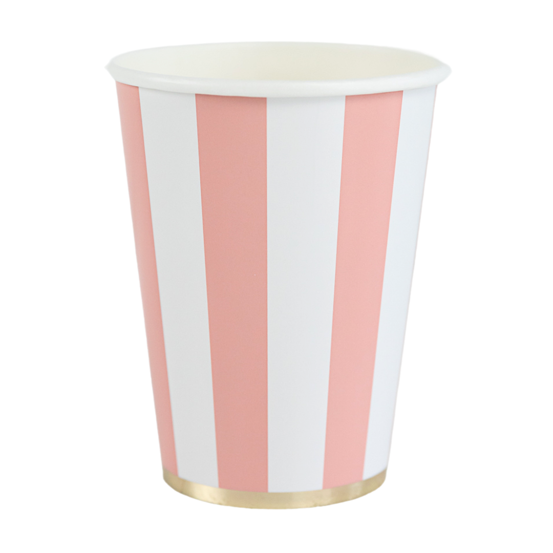 PETAL PINK SIGNATURE CABANA STRIPE CUPS Bonjour Fete Cups PETAL PINK SIGNATURE CABANA STRIPE CUPS Bonjour Fete - Party Supplies