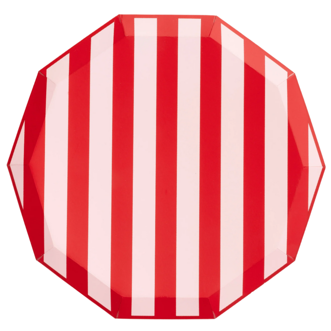 PINK & RED SIGNATURE CABANA STRIPE PLATES Bonjour Fete Plates PINK & RED SIGNATURE CABANA STRIPE PLATES Bonjour Fete - Party Supplies