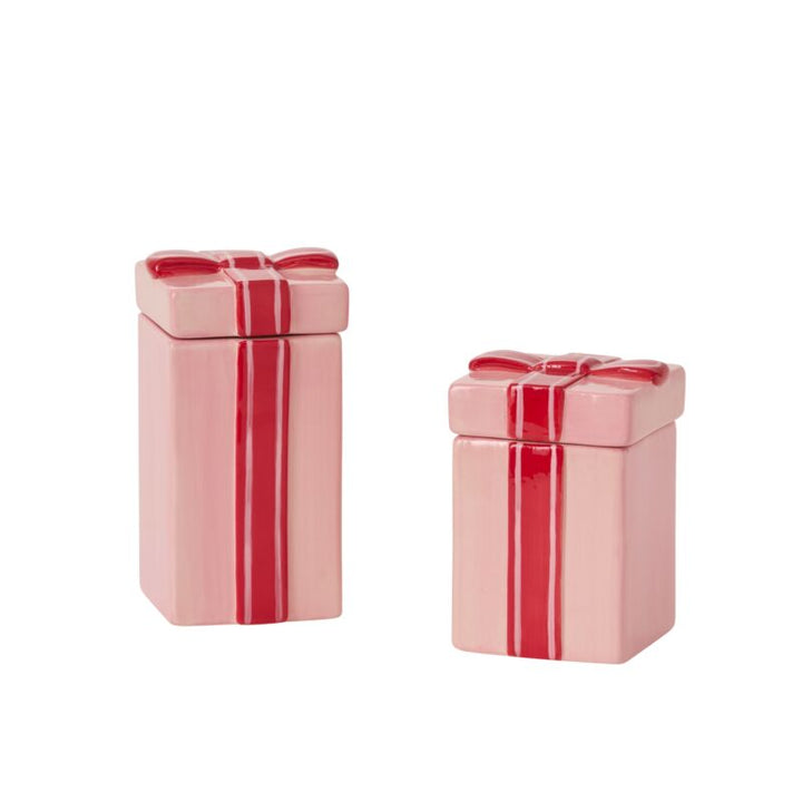 PINK & RED GIFT BOX CANISTER Accent Decor PINK & RED GIFT BOX CANISTER Bonjour Fete - Party Supplies