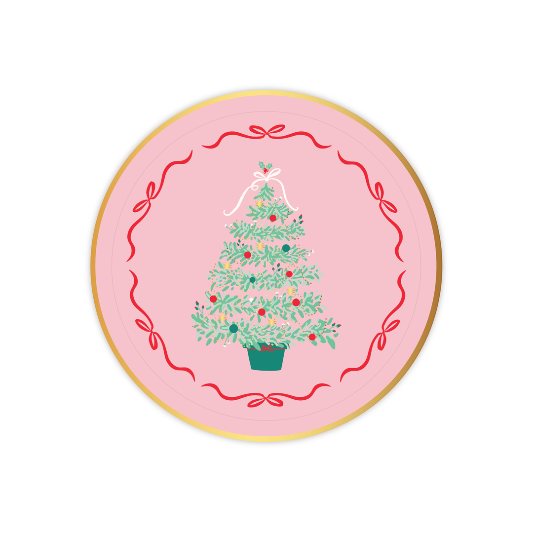 PINK CHRISTMAS TREE DESSERT PLATES Bonjour Fete Plates PINK CHRISTMAS TREE DESSERT PLATES Bonjour Fete - Party Supplies