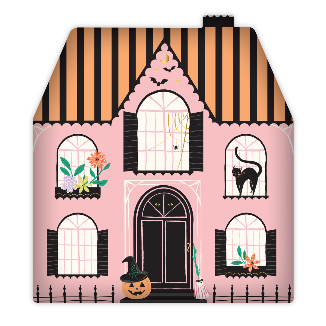 PINK HAUNTED HOUSE PLATES Bonjour Fete Plates PINK HAUNTED HOUSE PLATES Bonjour Fete - Party Supplies