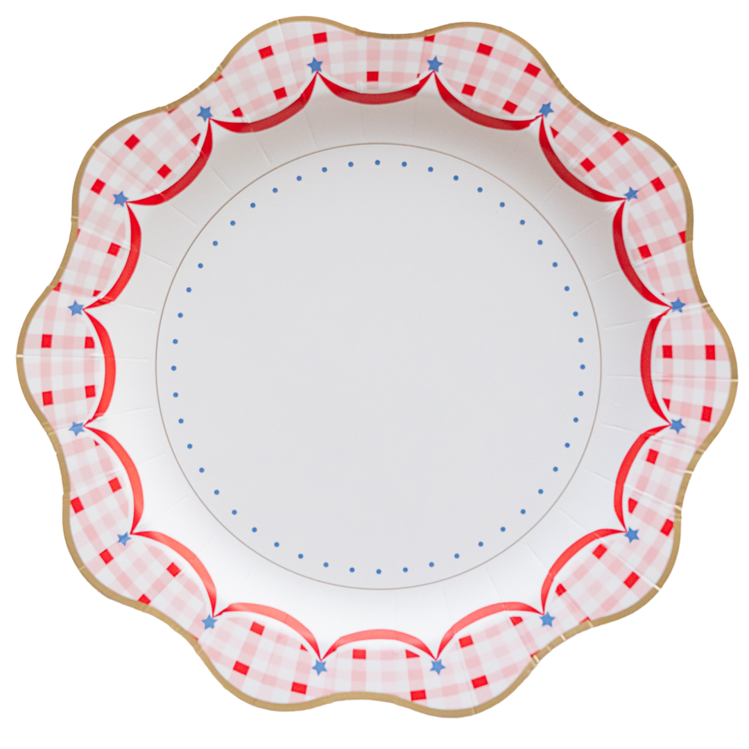 RED GINGHAM 4TH OF JULY DINNER PLATES Bonjour Fete Plates RED GINGHAM 4TH OF JULY DINNER PLATES Bonjour Fete - Party Supplies