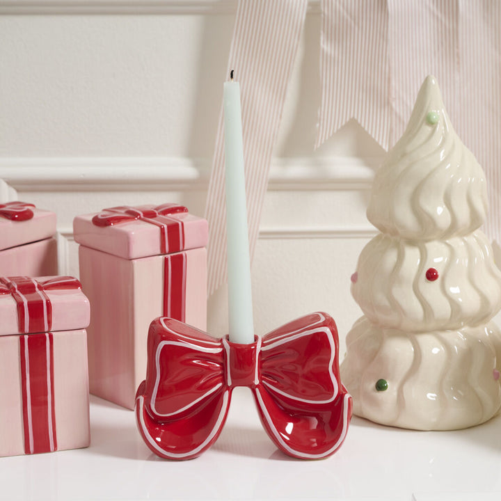RED BOW CANDLE HOLDER Accent Decor RED BOW CANDLE HOLDER Bonjour Fete - Party Supplies