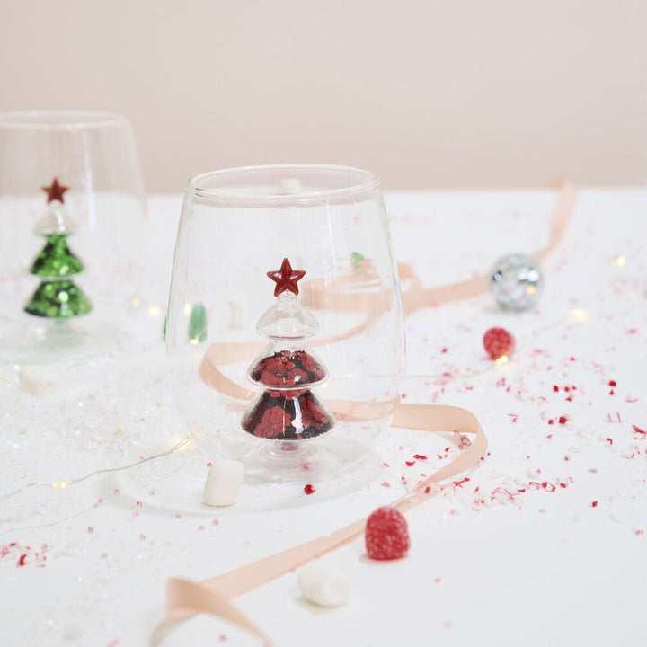 RED GLITTER CHRISTMAS TREE DRINKWARE Accent Decor RED GLITTER CHRISTMAS TREE DRINKWARE Bonjour Fete - Party Supplies