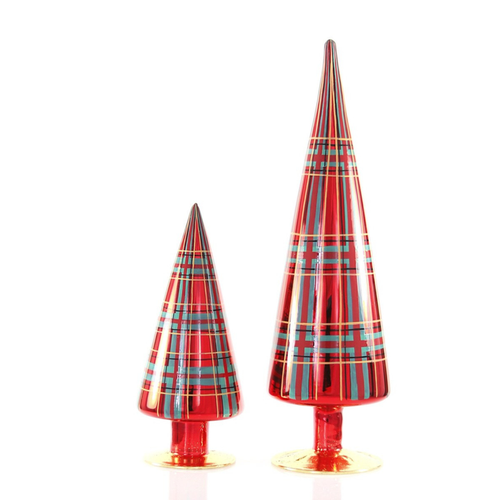 PLAID GLASS CHRISTMAS TREES SET OF 2 BY CODY FOSTER Cody Foster Co. PLAID GLASS CHRISTMAS TREES SET OF 2 BY CODY FOSTER Bonjour Fete - Party Supplies
