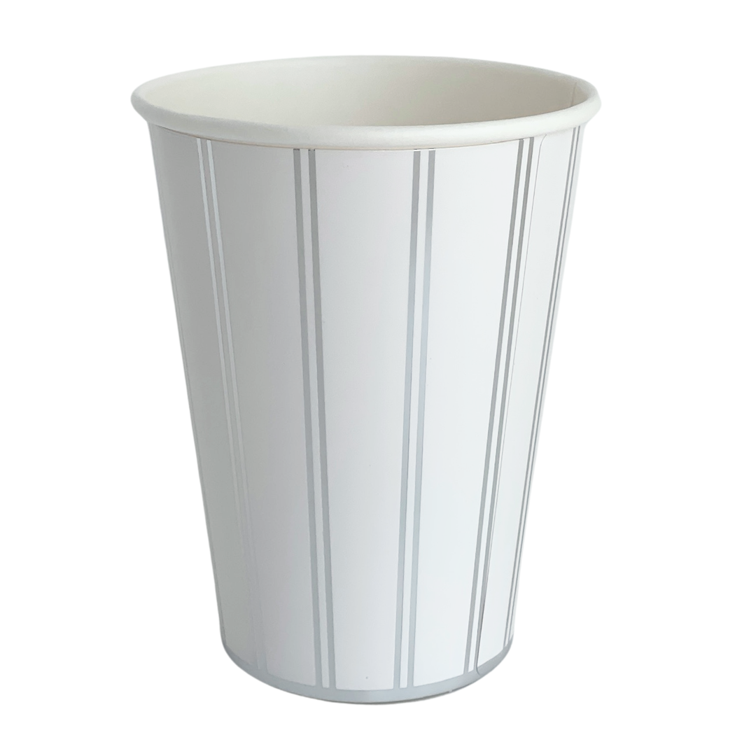 SILVER SIGNATURE STRIPE CUPS Bonjour Fete Cups SILVER SIGNATURE STRIPE CUPS Bonjour Fete - Party Supplies