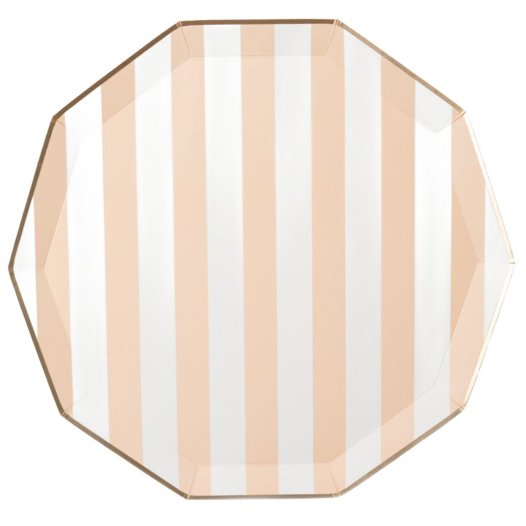 SWEET PEACH SIGNATURE CABANA STRIPE PLATES Bonjour Fete Plates Bonjour Fete - Party Supplies