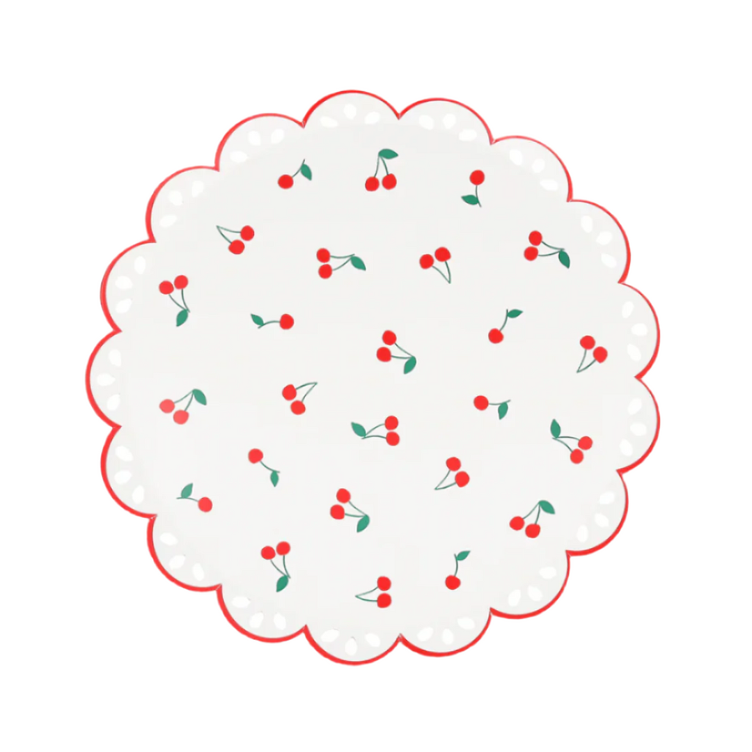 CHERRY PATTERN SIDE PLATES Meri Meri Plates CHERRY PATTERN SIDE PLATES Bonjour Fete - Party Supplies