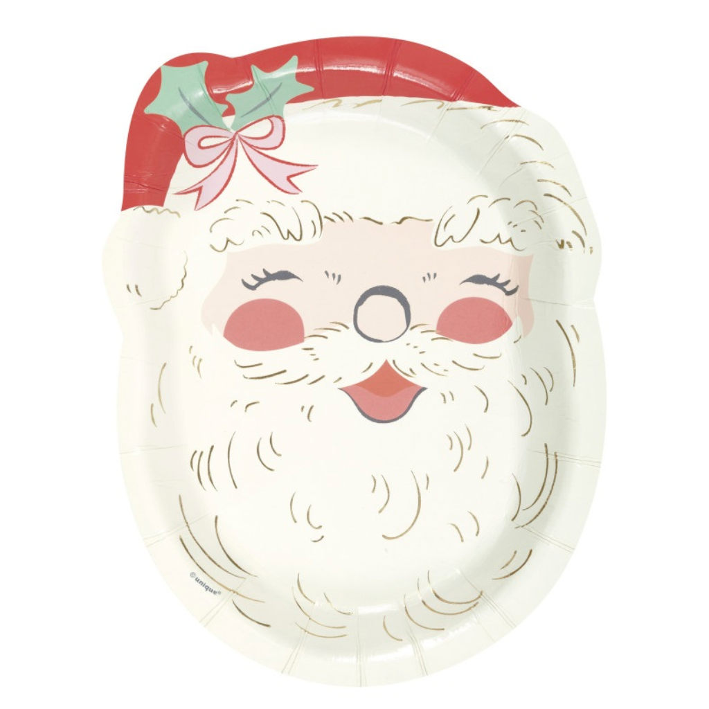 VINTAGE SANTA SHAPED PLATES Unique Christmas Holiday Party Supplies VINTAGE SANTA SHAPED PLATES Bonjour Fete - Party Supplies
