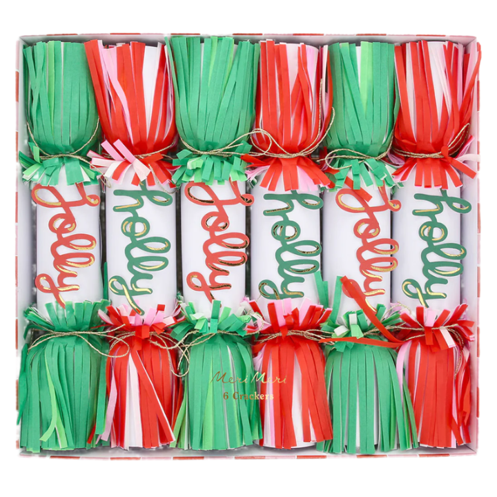 JOLLY HOLLY FRINGE CRACKERS Meri Meri Christmas Holiday Crackers JOLLY HOLLY FRINGE CRACKERS Bonjour Fete - Party Supplies