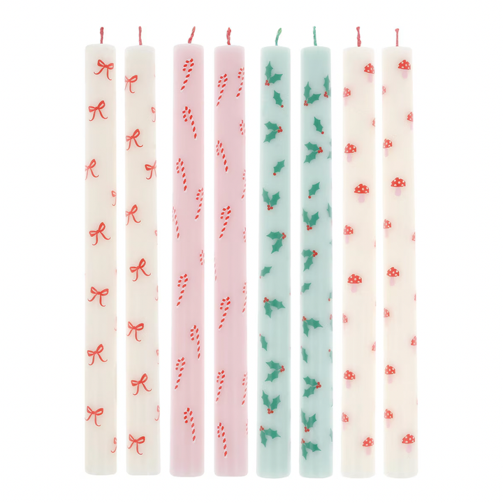 FESTIVE PATTERN TABLE CANDLES Meri Meri Christmas Holiday Kitchen & Entertaining FESTIVE PATTERN TABLE CANDLES Bonjour Fete - Party Supplies