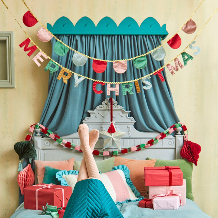 MERRY CHRISTMAS VELVET PENNANT GARLAND Meri Meri Christmas Holiday Party Decorations MERRY CHRISTMAS VELVET PENNANT GARLAND Bonjour Fete - Party Supplies