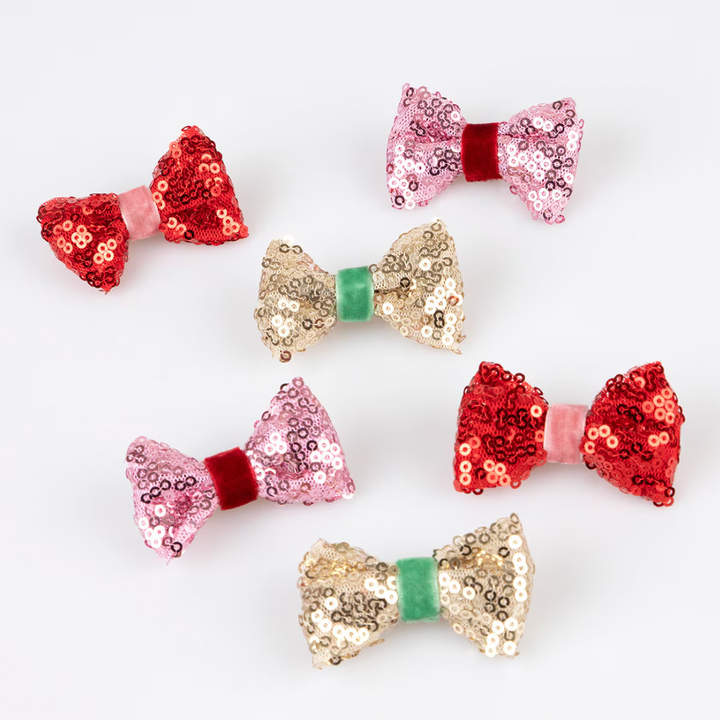 SEQUIN & VELVET MINI BOW HAIR CLIPS Meri Meri Hair Accessories SEQUIN & VELVET MINI BOW HAIR CLIPS Bonjour Fete - Party Supplies