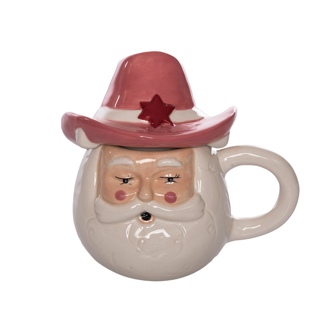 COWBOY SANTA MUG WITH LID Transpac Christmas Holiday Kitchen & Entertaining COWBOY SANTA MUG WITH LID Bonjour Fete - Party Supplies