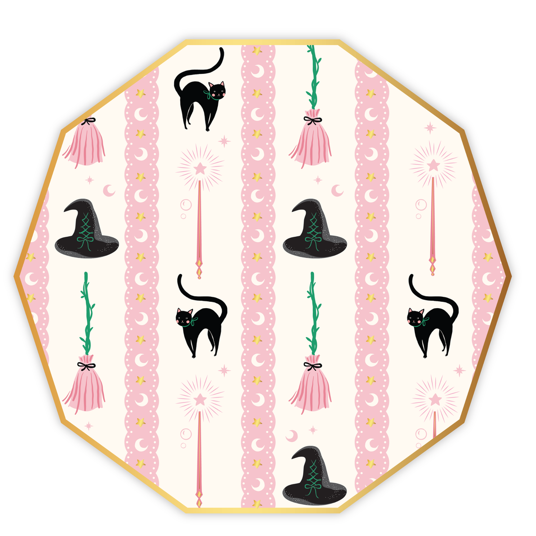 WITCH HAT & BROOM LARGE PLATES Bonjour Fete Plates WITCH HAT & BROOM LARGE PLATES Bonjour Fete - Party Supplies