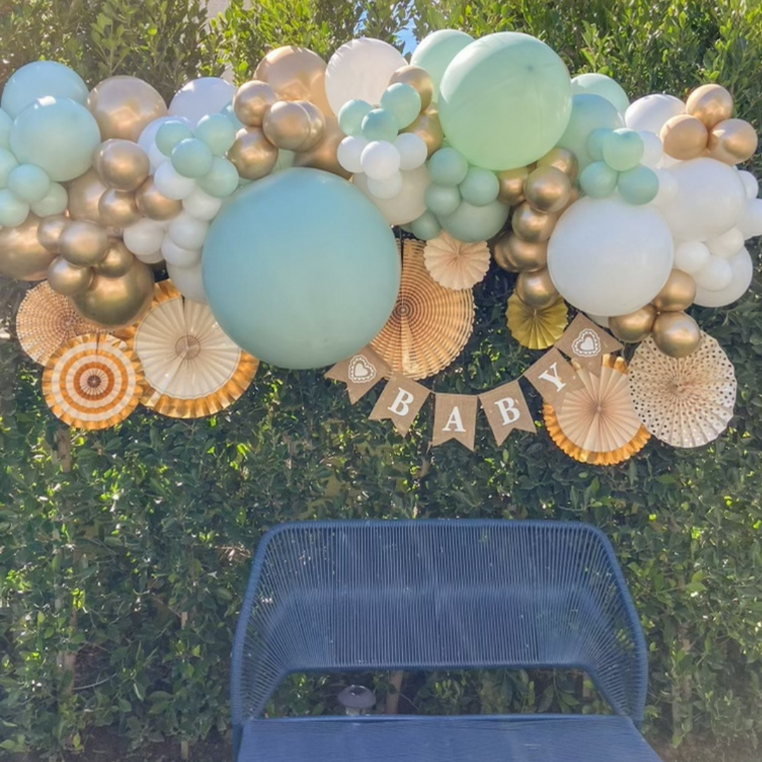 Baby shower balloon garland with baby shower decorations Baby Shower balloon decoration ideas - Los Angeles balloon installation