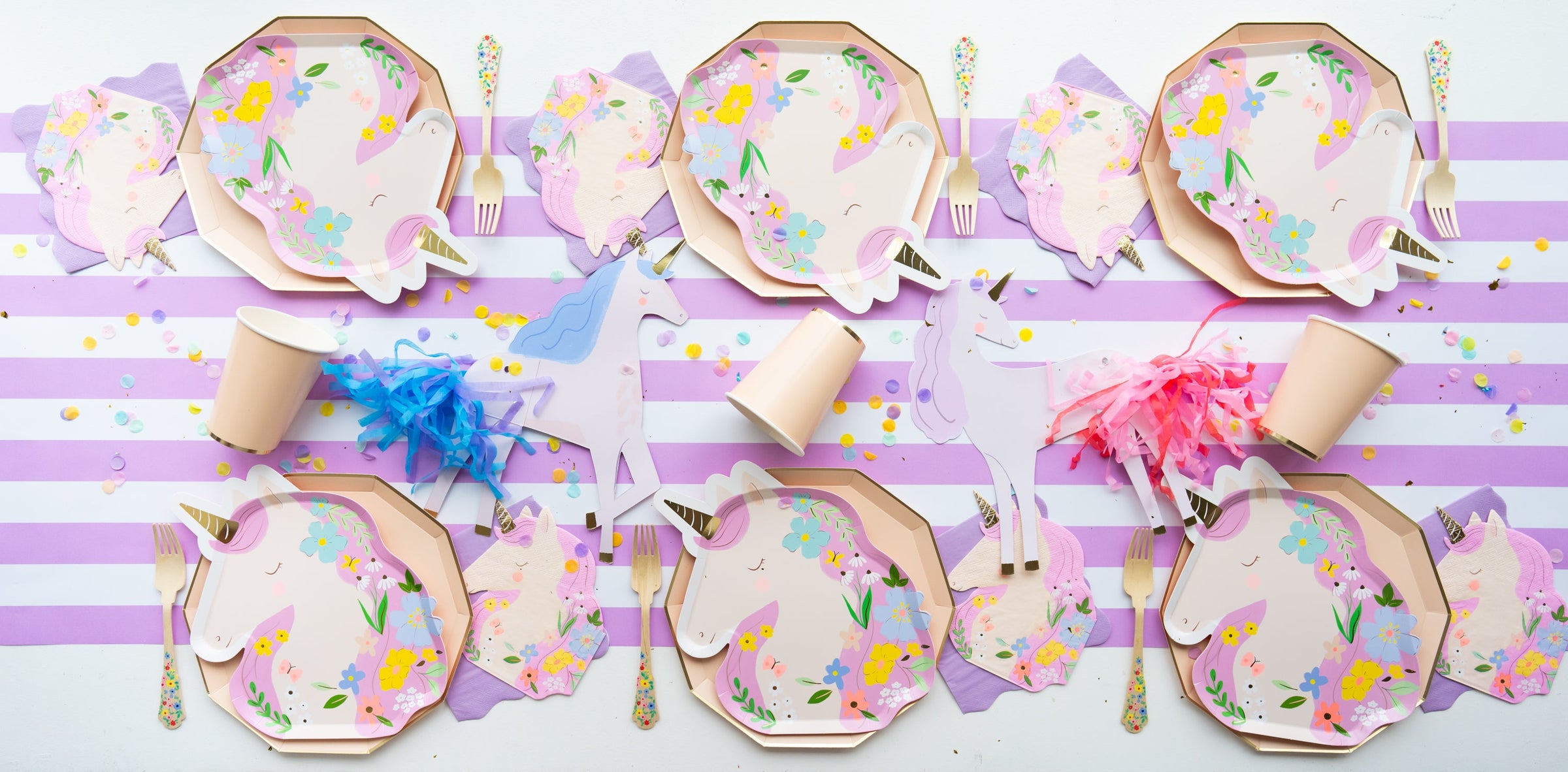 unicorn party supplies for a unicorn-themed birthday party